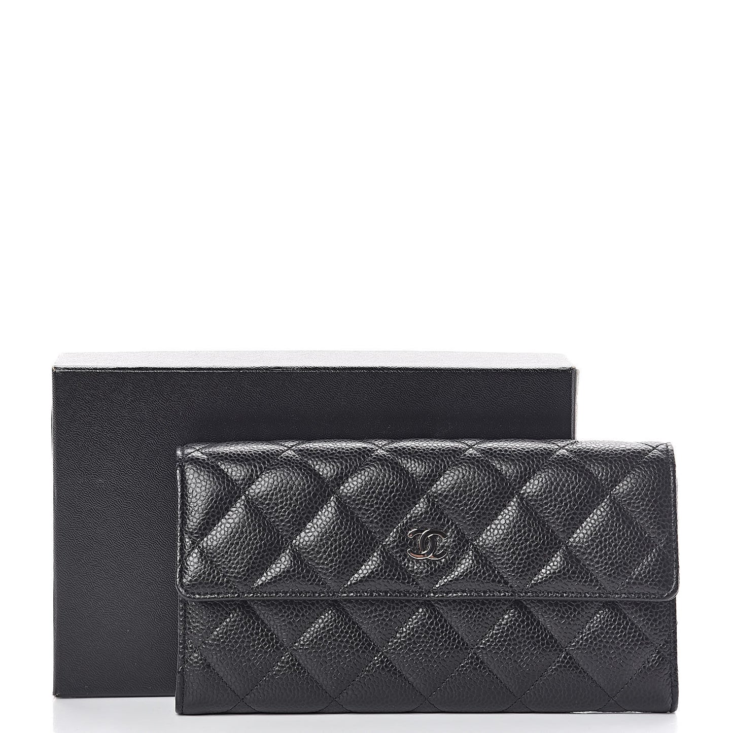 Caviar Quilted Large Gusset Flap Wallet Black