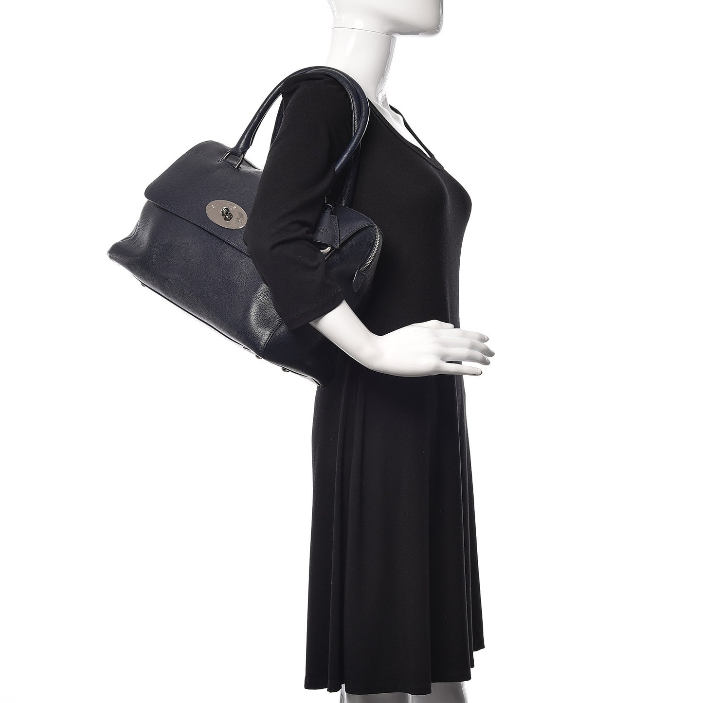 Glossy Goatskin Medium Del Rey Satchel Midnight Blue