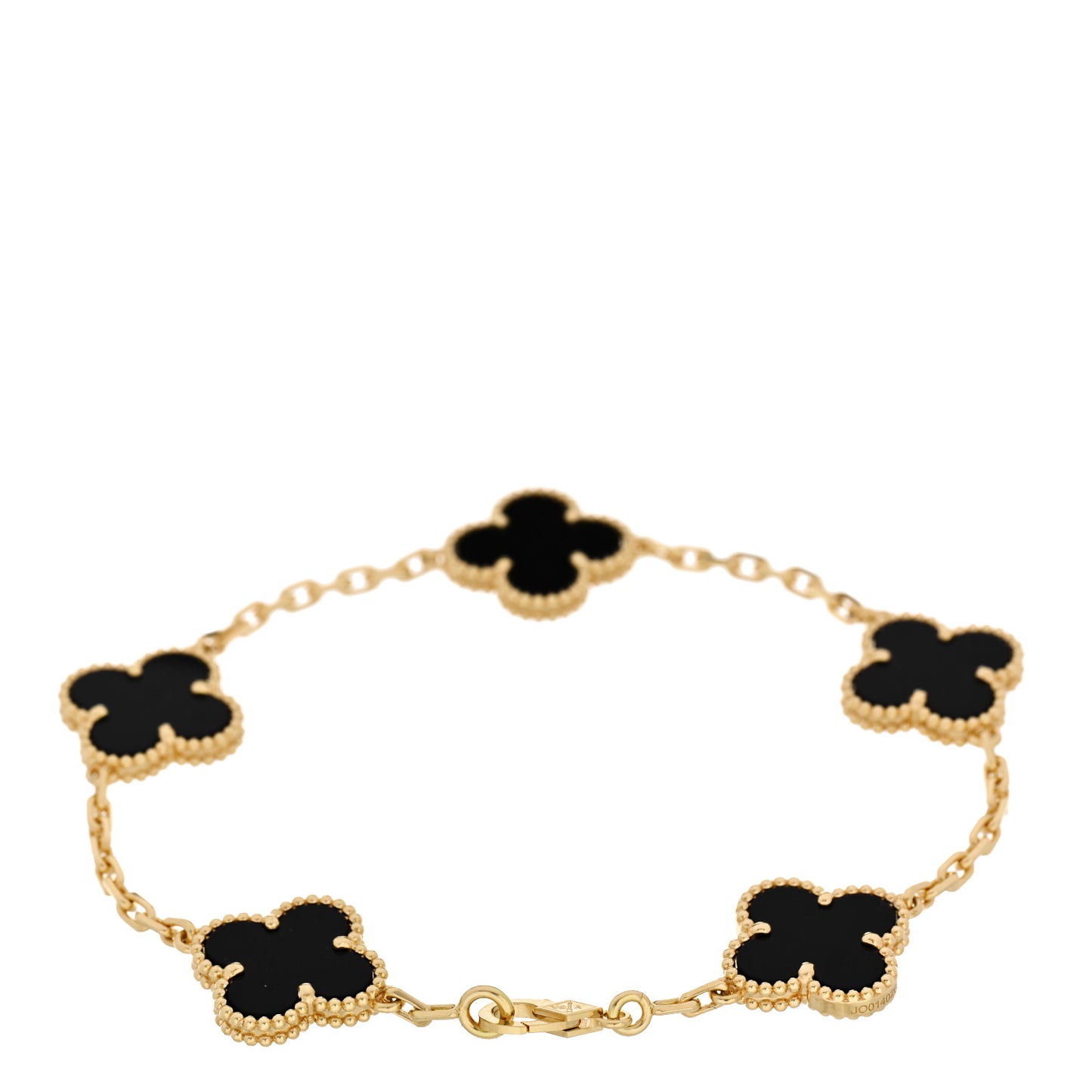 18K Yellow Gold Black Onyx 5 Motifs Vintage Alhambra Bracelet