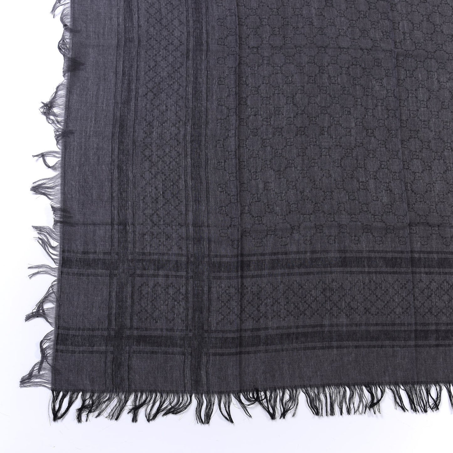 Wool Silk GG Monogram Diamante Plaid Surviee Shawl Graphite Black