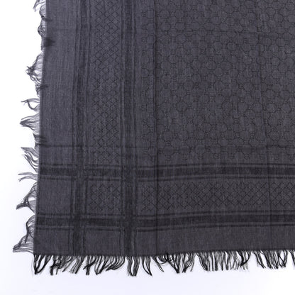 Gucci Wool Silk GG Monogram Diamante Plaid Surviee Shawl Graphite Black 4 of 8