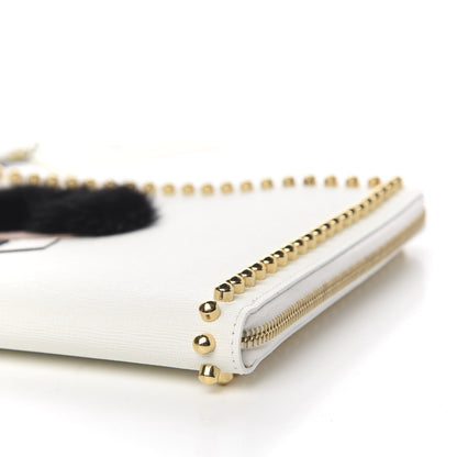 Fendi Vitello Elite Mink Fur Studded Karlito Zip Around Pouch White 8 of 10