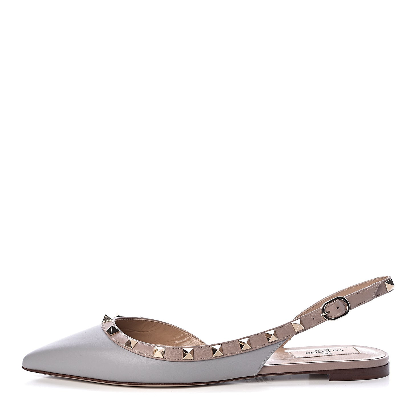 Nappa Rockstud Slingback Flats 38.5 Pastel Grey Poudre