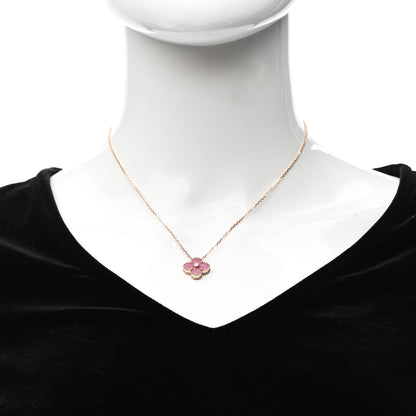 Van Cleef & Arpels 18K Rose Gold Diamond Rhodonite Vintage Alhambra Pendant Necklace 2 of 6