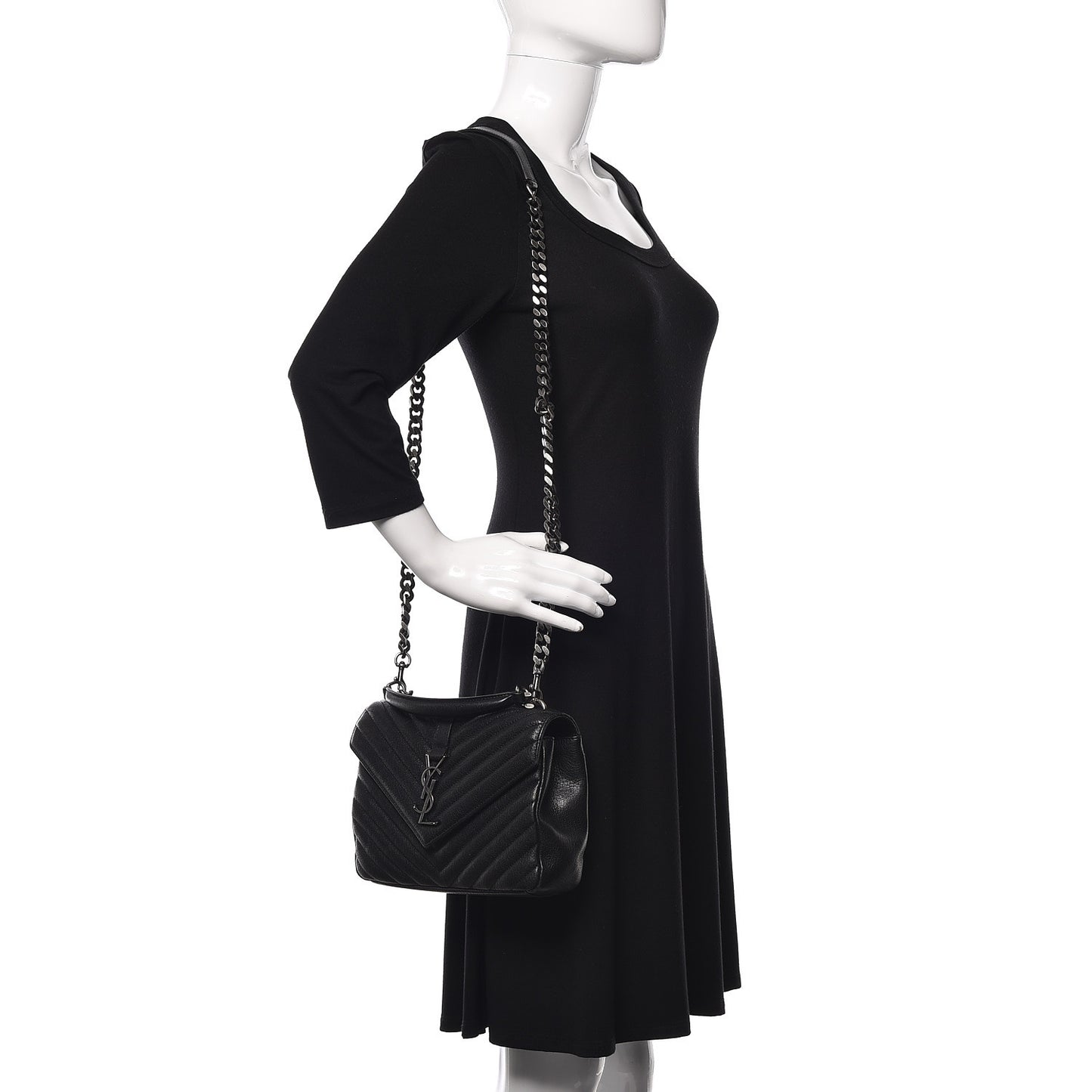 Sheepskin Matelasse Chevron Monogram Medium College Bag Black