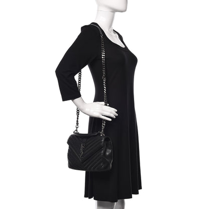 Saint Laurent Sheepskin Matelasse Chevron Monogram Medium College Bag Black 2 of 10