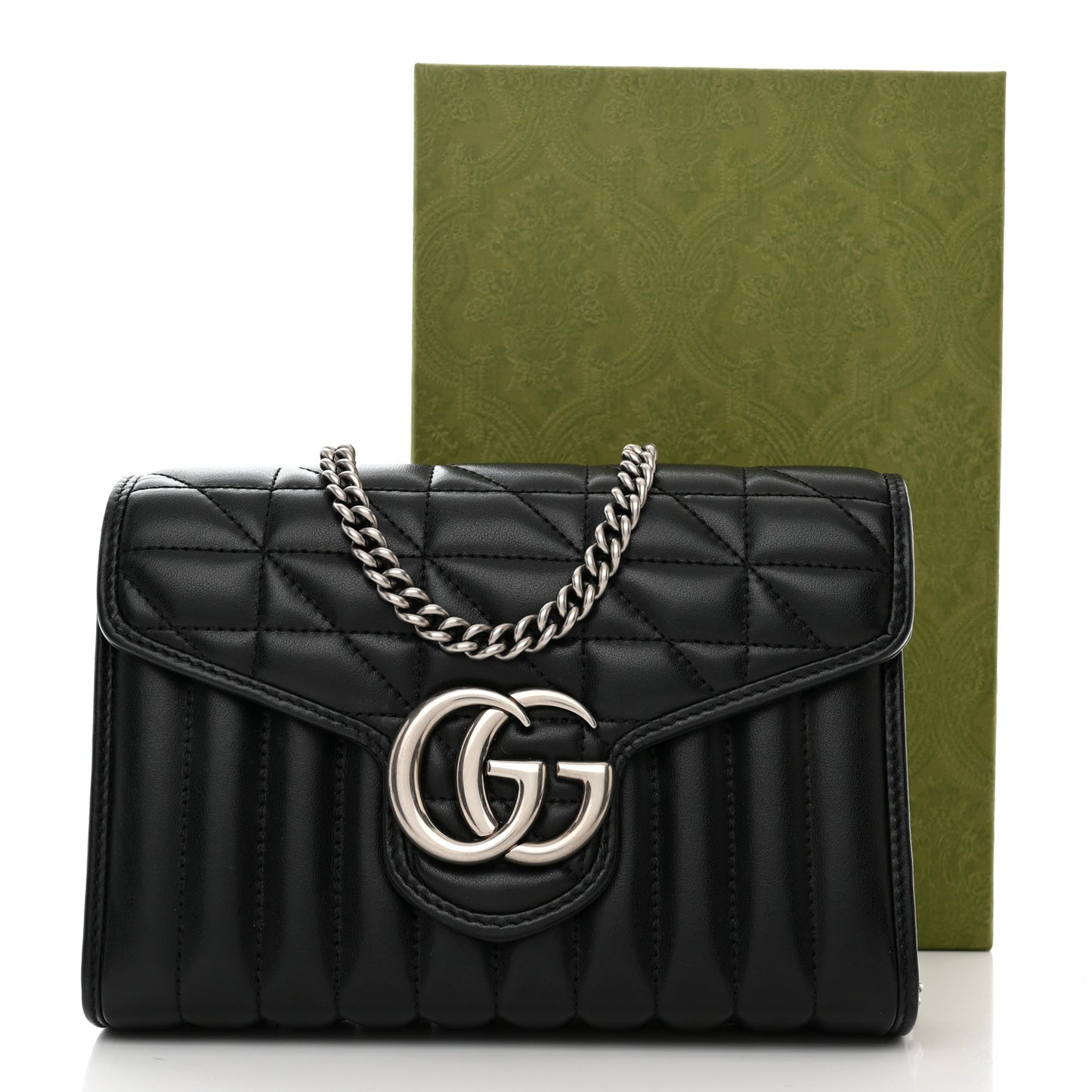 Calfskin Matelasse Aria GG Marmont Chain Wallet Black