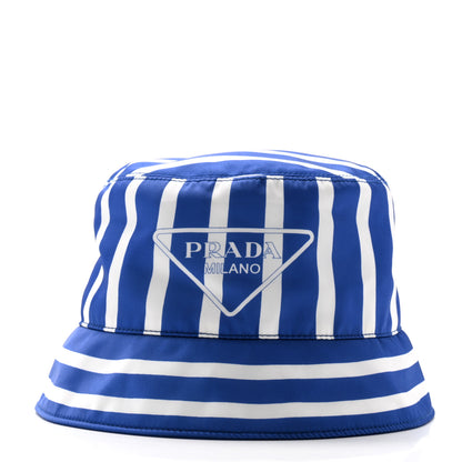 Prada Re-Nylon Logo Striped Womens Bucket Hat L Blue White 3 of 8