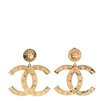 Chanel Metal Large Paris Button Earrings Gold 1 of 3