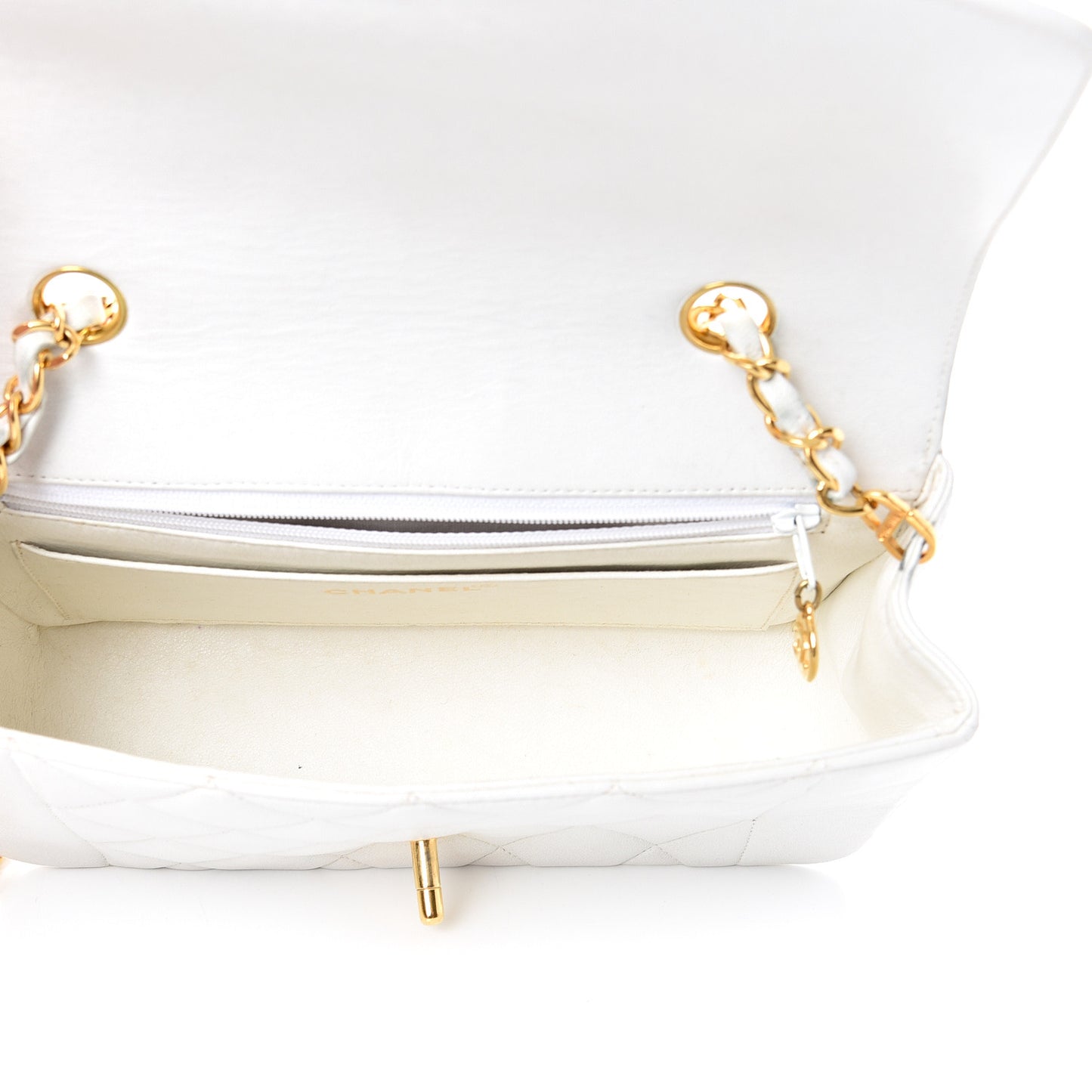 Lambskin Quilted Small Single Flap White