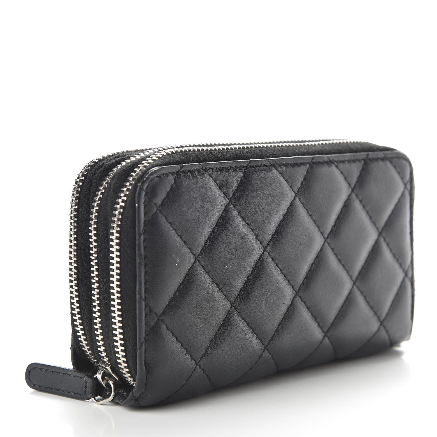 Chanel Lambskin Quilted Medium Gusset Double Zip Around Black 3 of 9