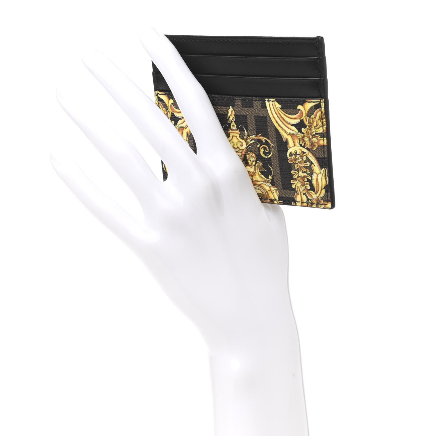 Fendi X VERSACE Glazed Fabric Vitello Cover Fendace FF Baroque Card Holder Black Gold 2 of 8
