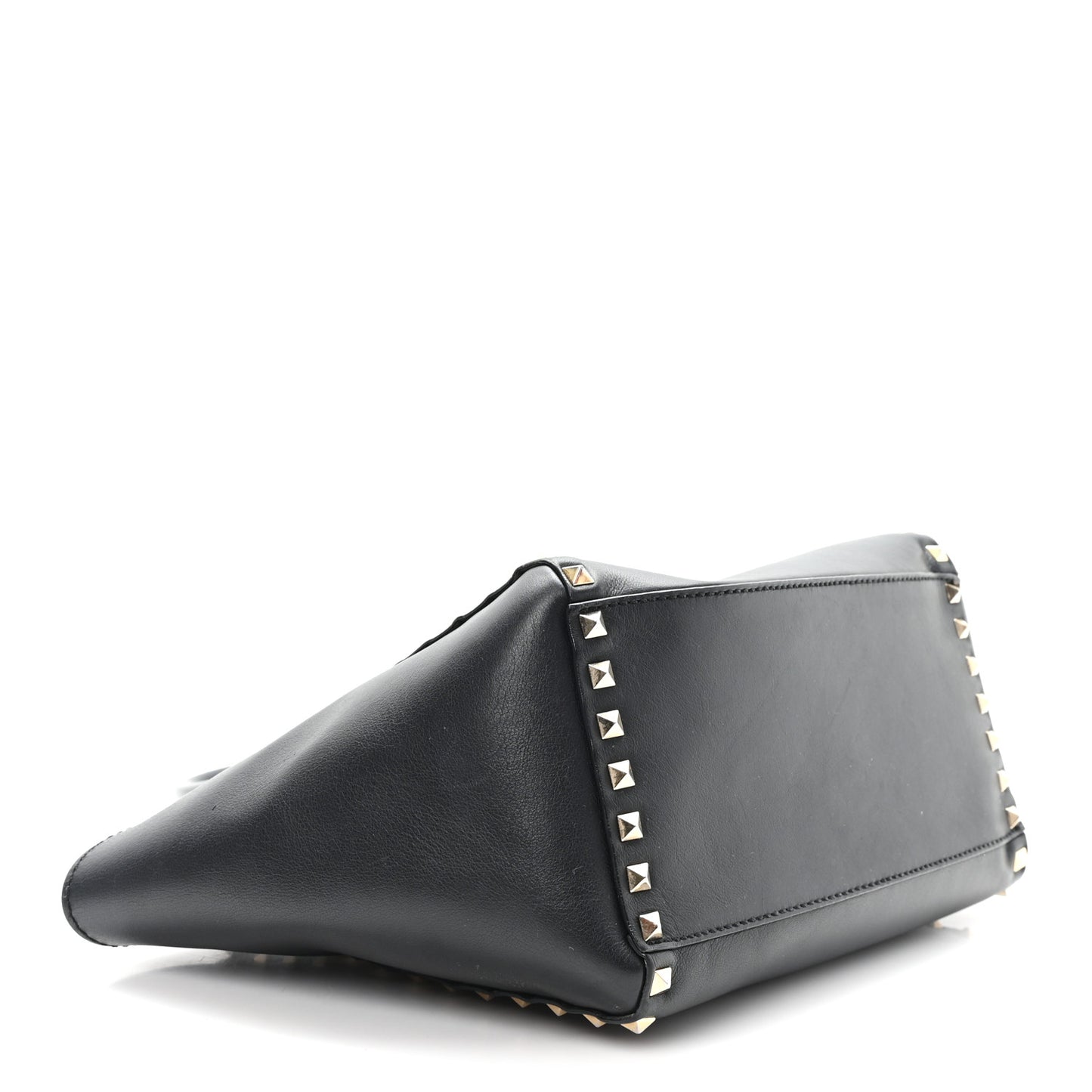 Vitello Small Rockstud Double Handle Tote Black