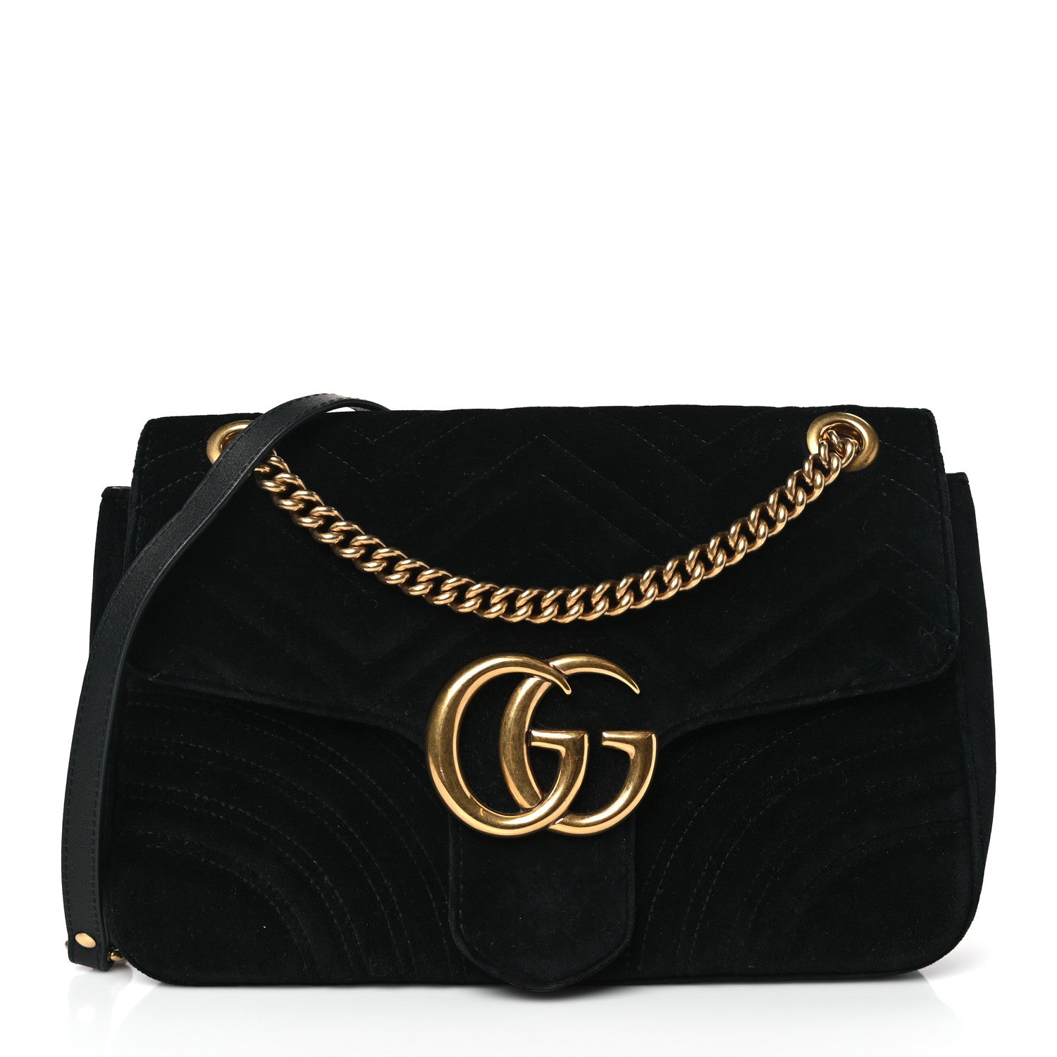 Gucci Velvet Matelasse Medium GG Marmont Shoulder Bag Black 1 of 9
