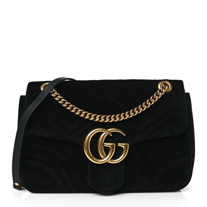 Gucci Velvet Matelasse Medium GG Marmont Shoulder Bag Black 1 of 9