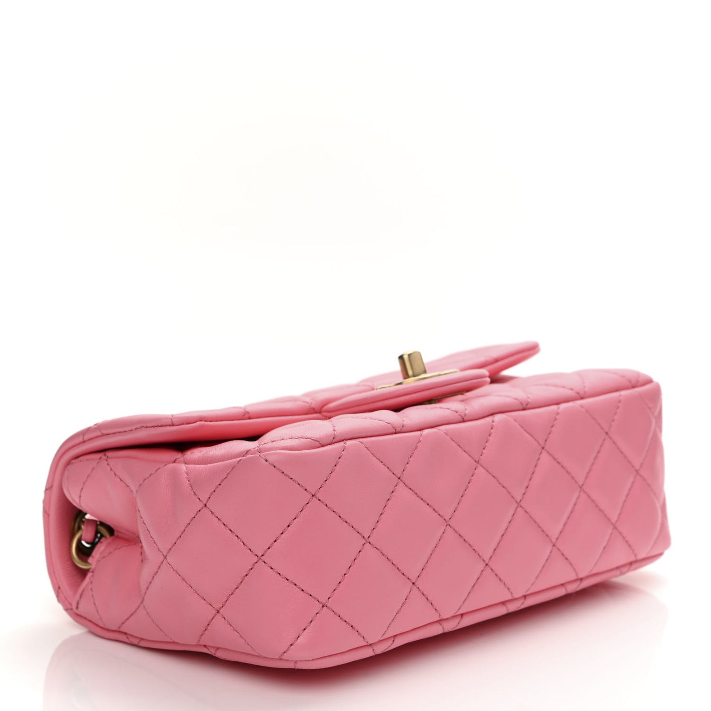 Lambskin Quilted Mini Rectangular Pearl Crush Flap Pink
