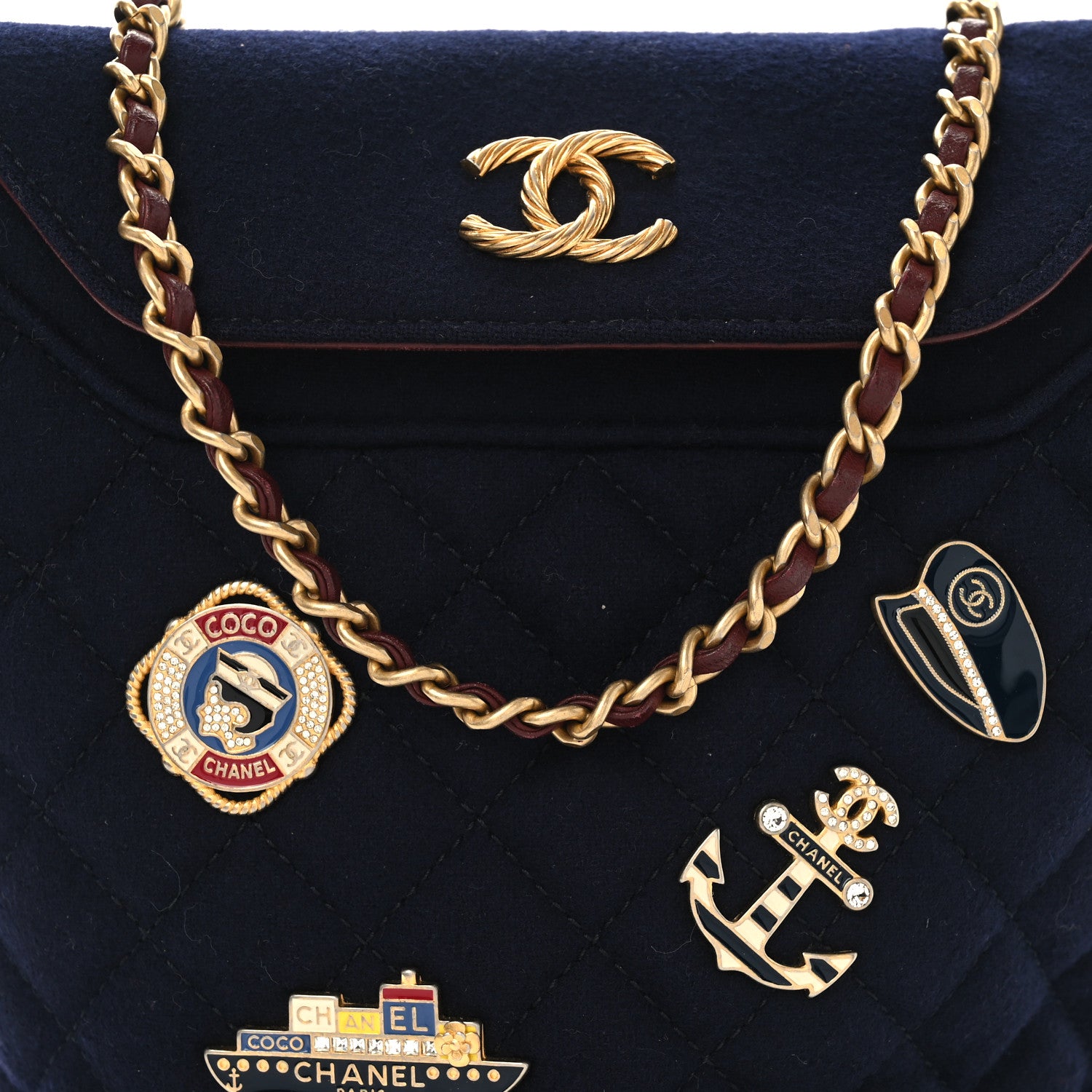 Chanel Wool Lambskin Quilted Paris Hamburg Charms Bucket Bag Dark Navy 8 of 10