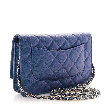 Chanel Iridescent Caviar Quilted Wallet on Chain WOC Dark Blue 3 of 11