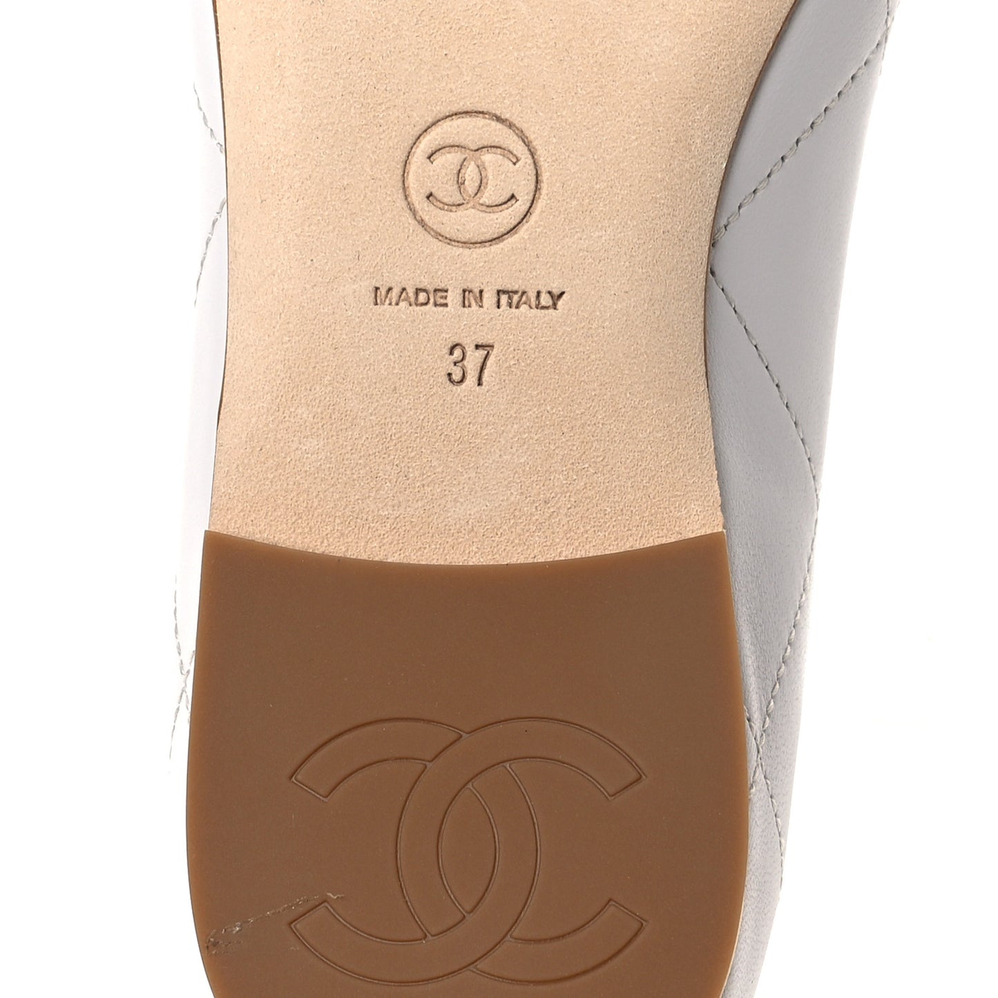 Lambskin Quilted CC Cambon Ballet Flats 37 White Black