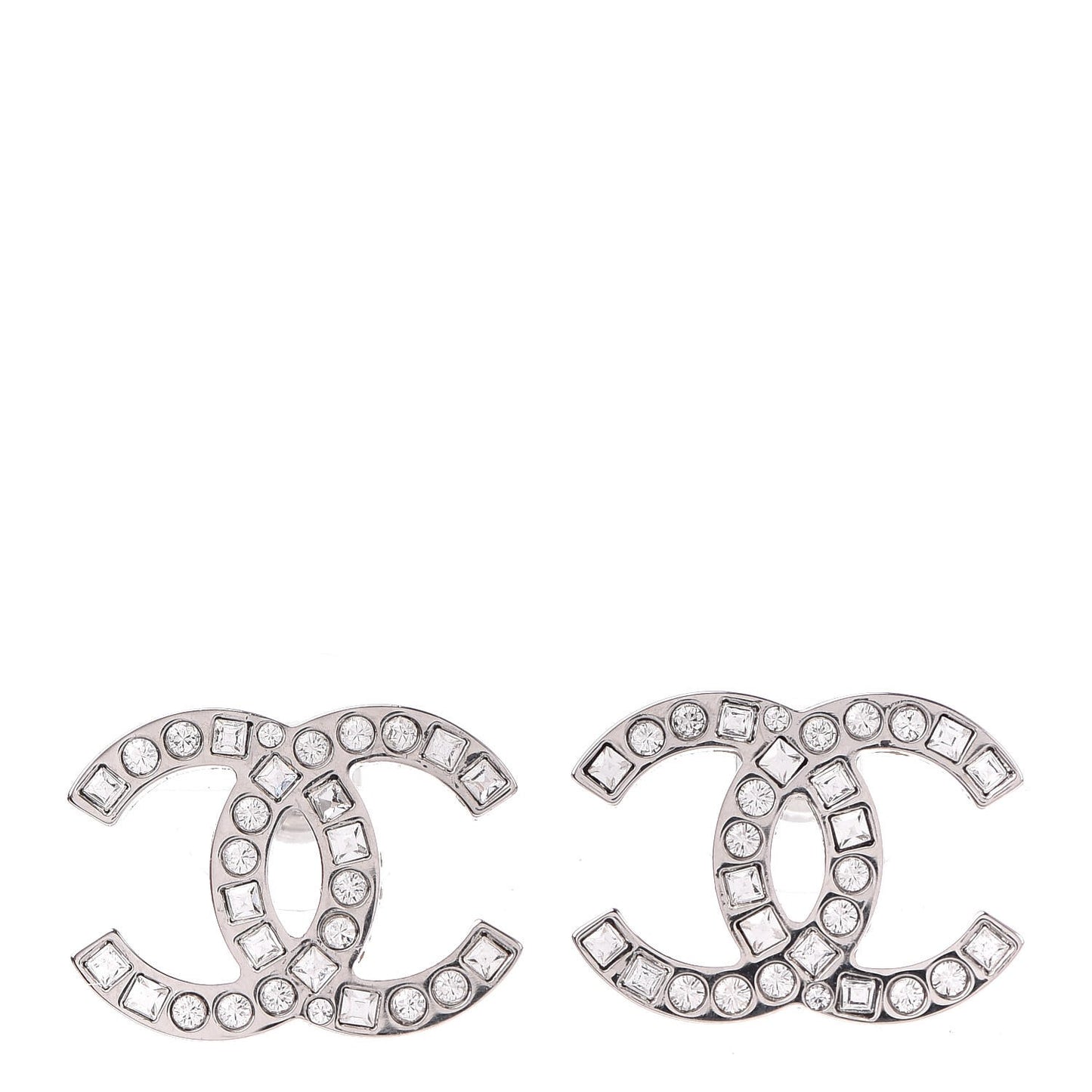 Baguette Crystal CC Earrings Silver