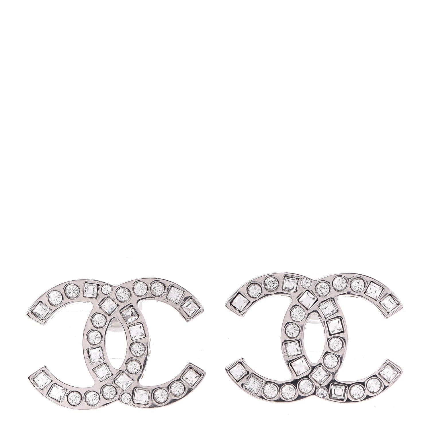 Chanel Baguette Crystal CC Earrings Silver 1 of 5