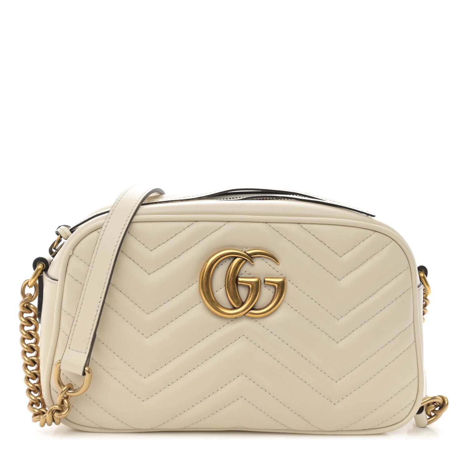 Calfskin Matelasse Small GG Marmont Chain Shoulder Bag White