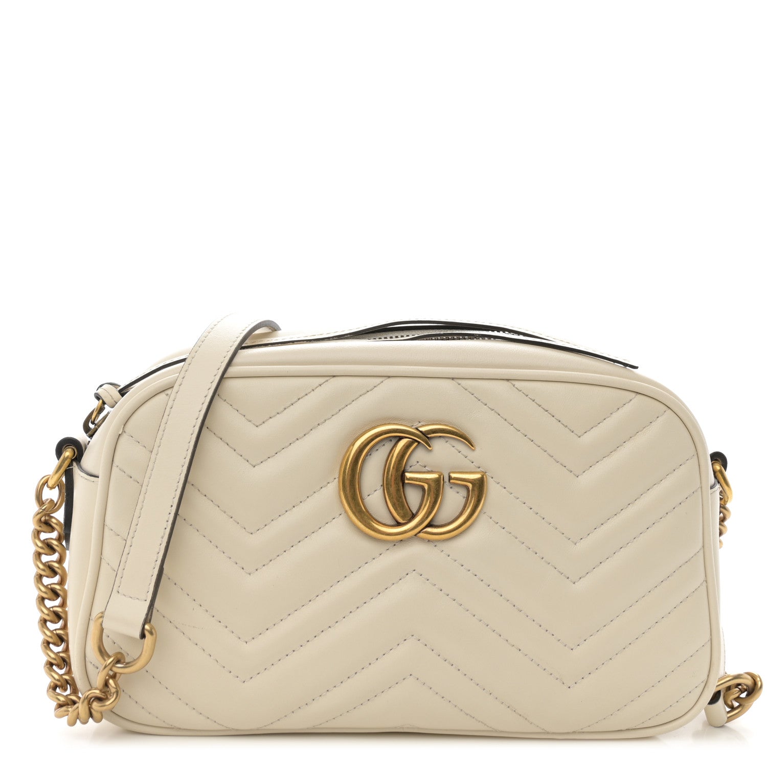 Gucci Calfskin Matelasse Small GG Marmont Chain Shoulder Bag White 1 of 11