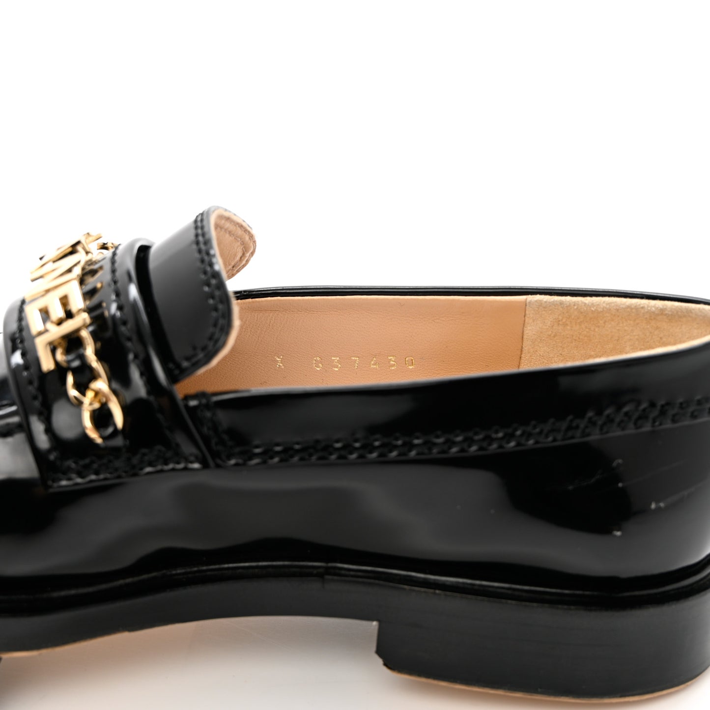 Shiny Calfskin Logo Loafers 35 Black
