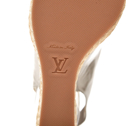 Louis Vuitton Patent Leather Lagoon Espadrille Peep Toe Wedges 37 Silver 7 of 8