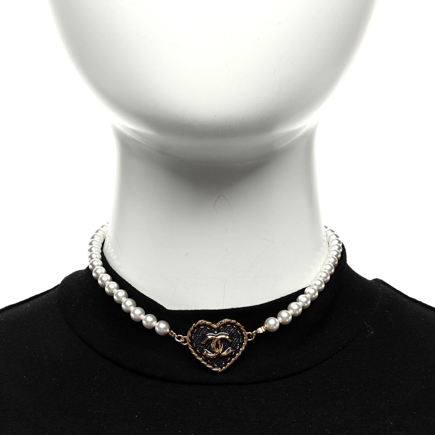 Pearl CC Heart Choker Necklace Gold