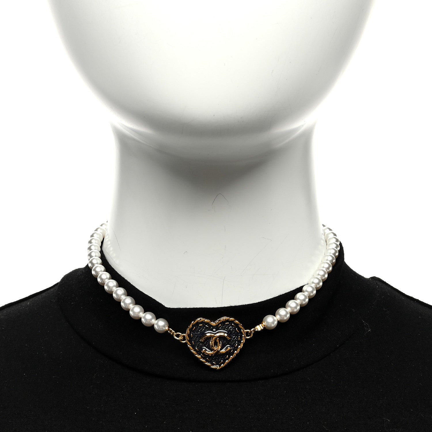 Chanel Pearl CC Heart Choker Necklace Gold 3 of 5