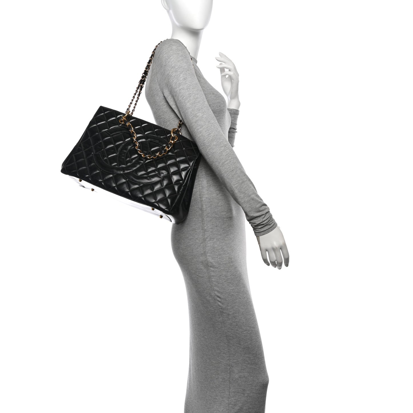 Patent Quilted Grand Shopping Tote GST Black