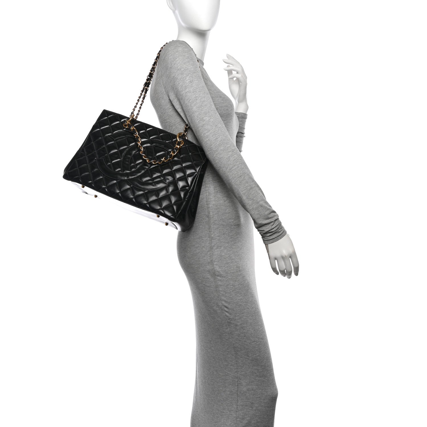 Chanel Patent Quilted Grand Shopping Tote GST Black 2 of 12