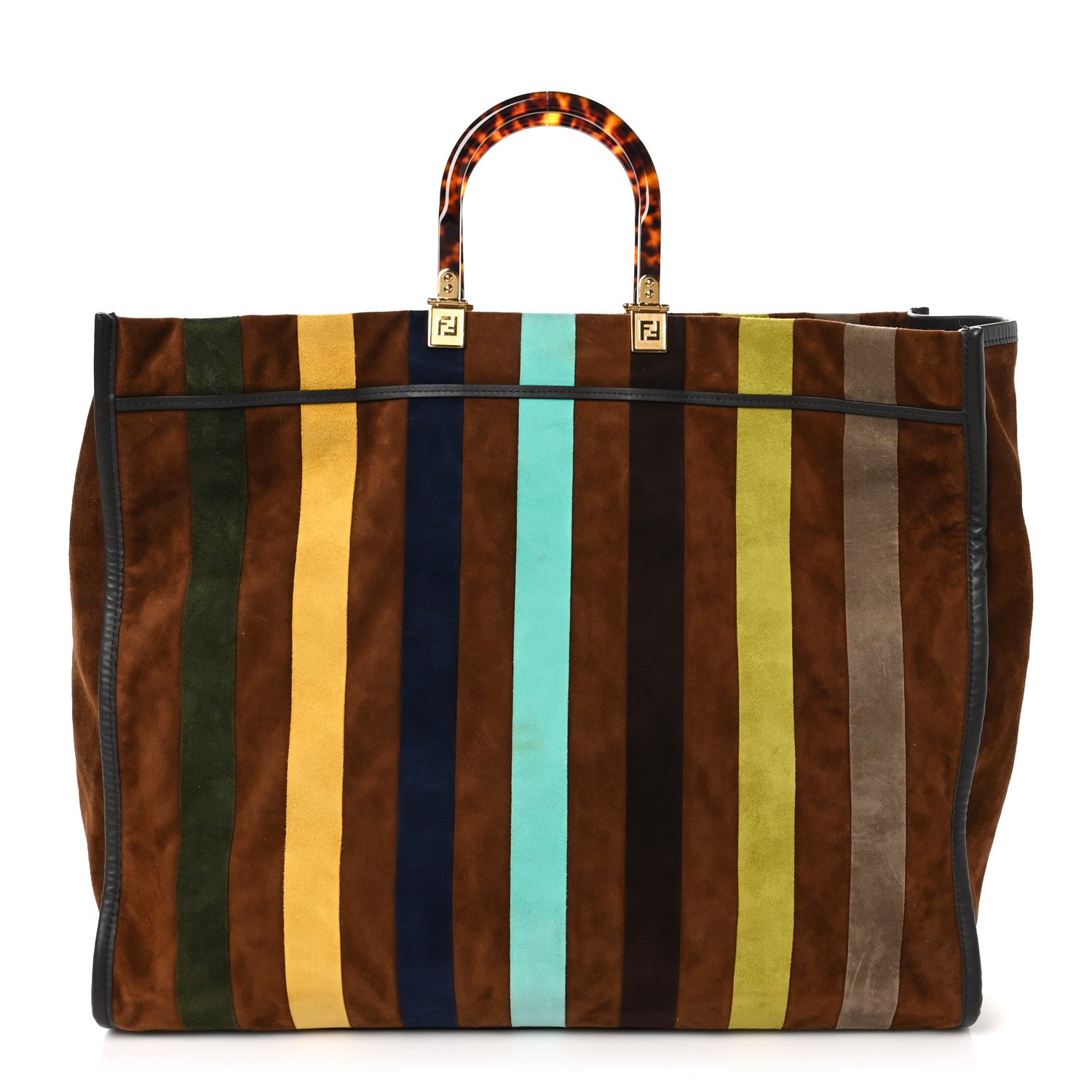 Fendi Suede Striped Fendi Sunshine Shopper Tote Brown Multicolor 1 of 9