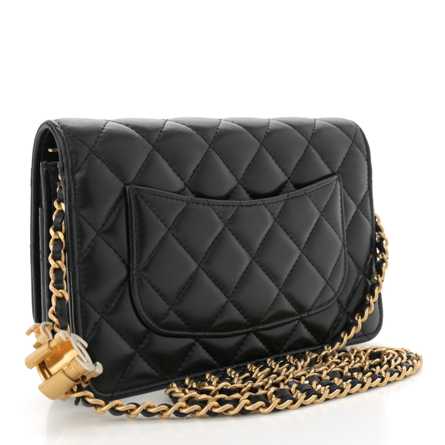 Chanel Shiny Lambskin Quilted Enamel Wallet On Chain WOC Black 3 of 13