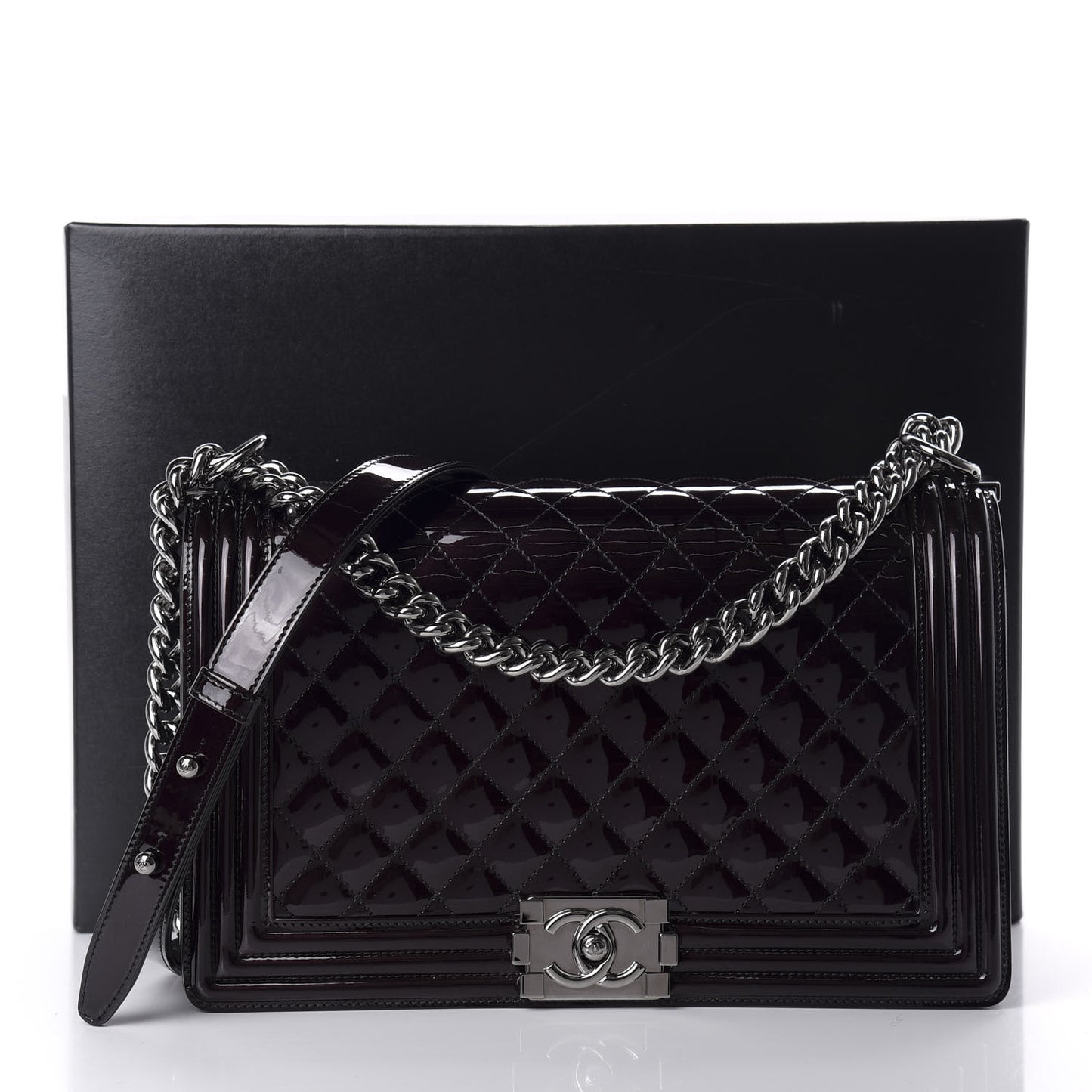 Patent Quilted New Medium Boy Flap Black