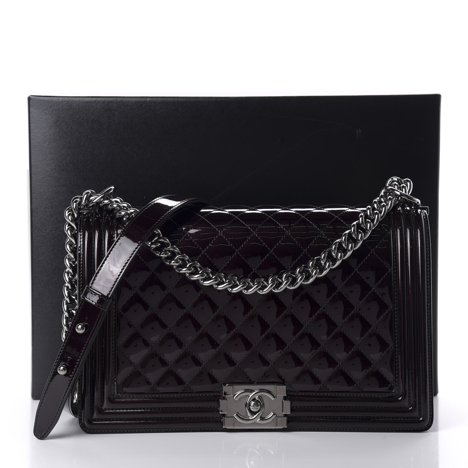 Chanel Patent Quilted New Medium Boy Flap Black 12 of 12