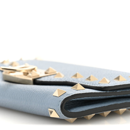 Valentino Garavani Pebbled Calfskin Rockstud Flip Lock Wallet On Chain Niagara 9 of 9
