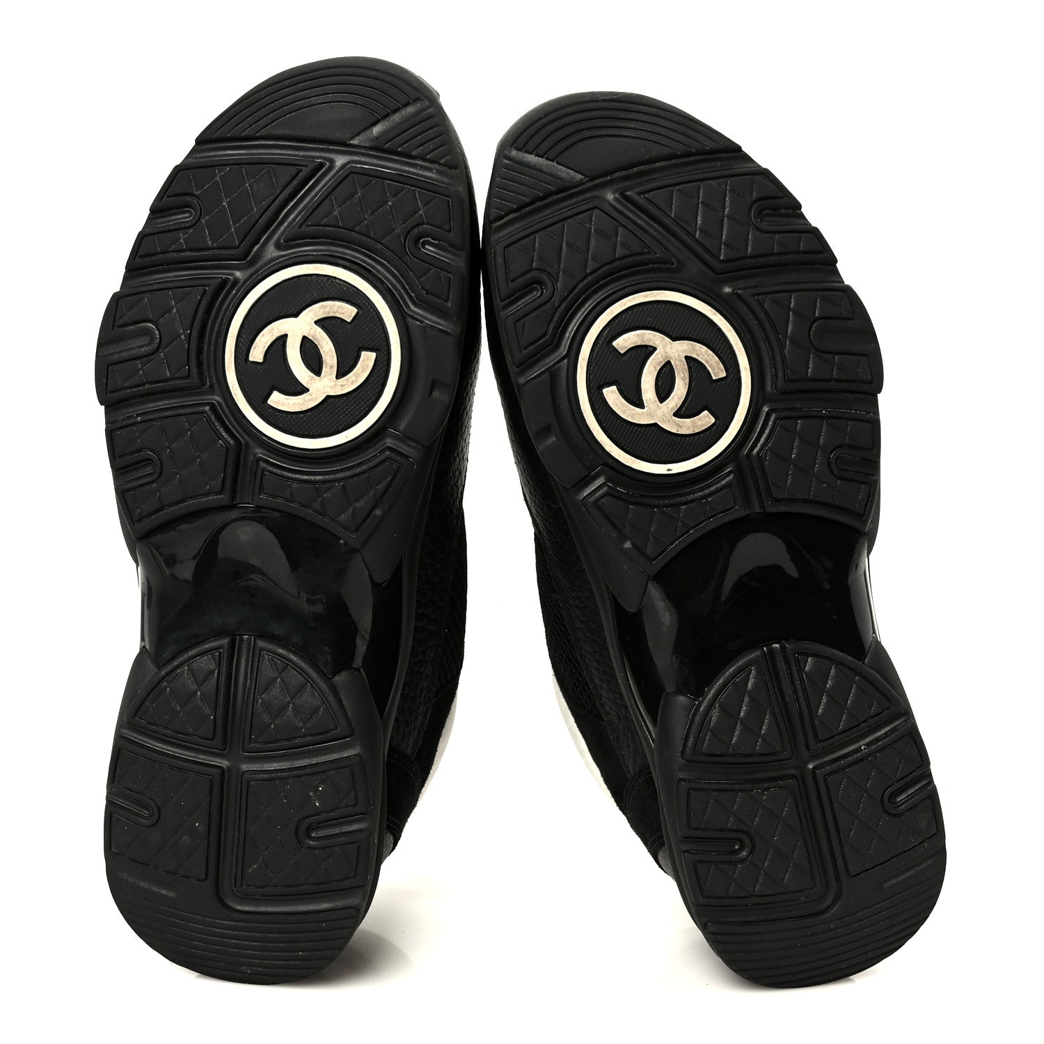 Chanel Mesh Suede Grained Calfskin Womens CC Sneakers 37 Black White 6 of 10