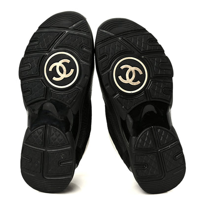 Chanel Mesh Suede Grained Calfskin Womens CC Sneakers 37 Black White 6 of 10