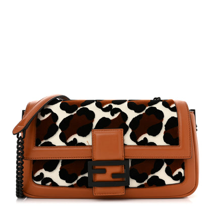Fendi Vitello Grace Nappa Enamel Leopard Chain Baguette Ice White Multicolor Brandy Black 1 of 12