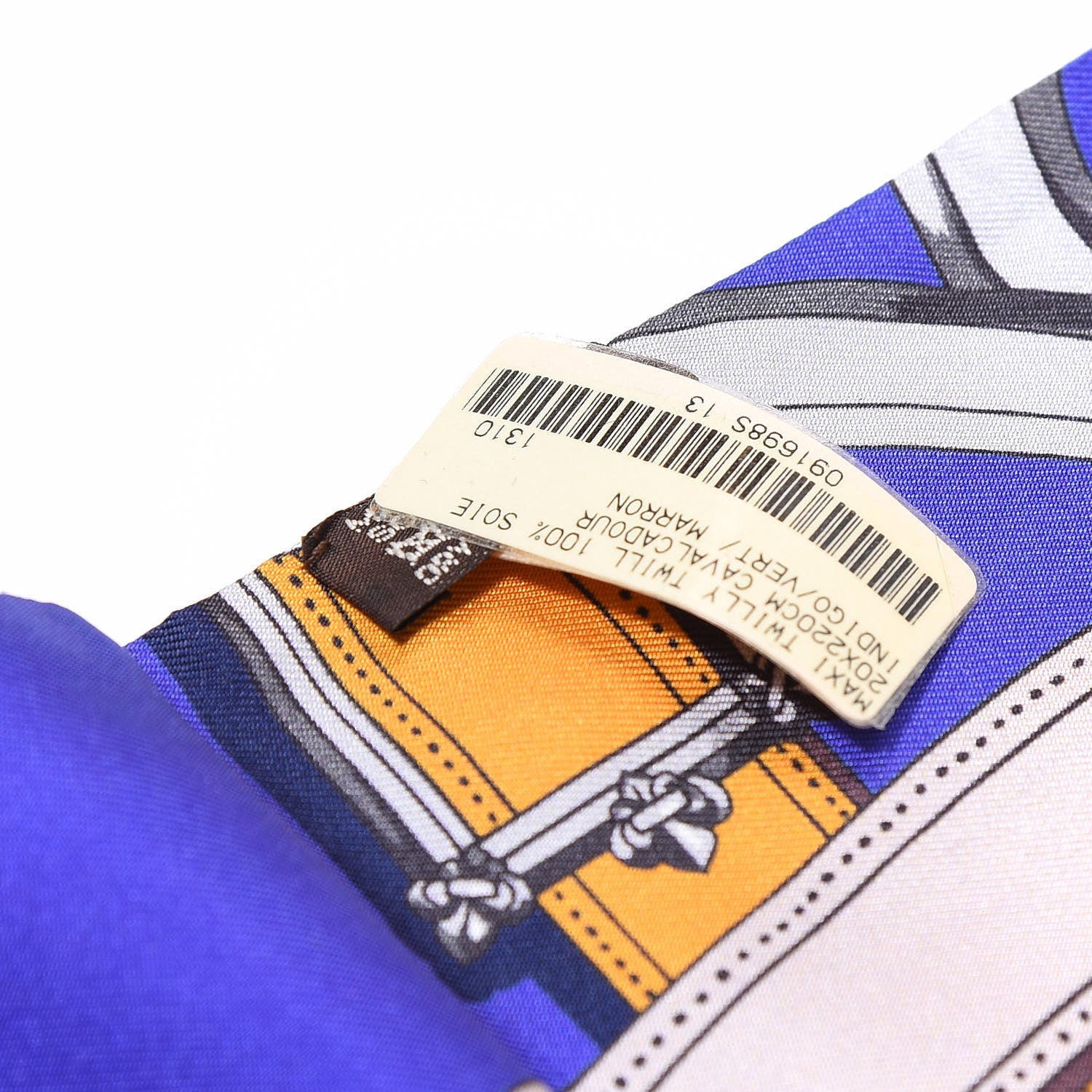Hermes Silk Cavalcadour Maxi Twilly Indigo Vert Marron 3 of 4