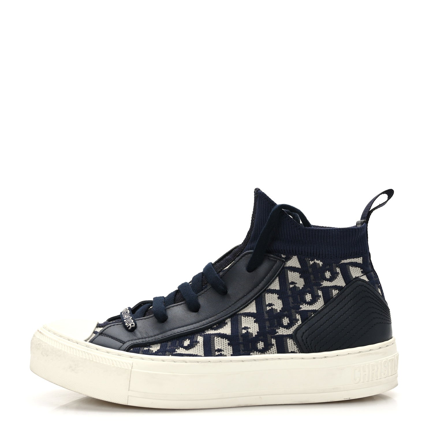 Christian Dior Technical Knit Calfskin Oblique Womens Walk'n Dior Mid Top Sneakers 36 Deep Blue 1 of 8