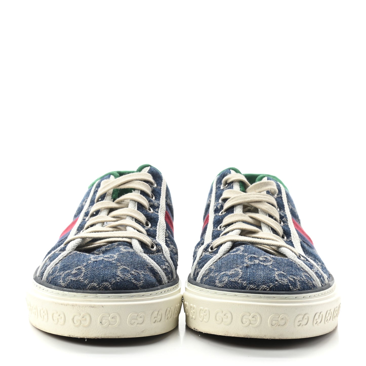 New Denim GG Monogram Web Mens 1977 Tennis Sneakers 7.5 Blue Tea Mystic White