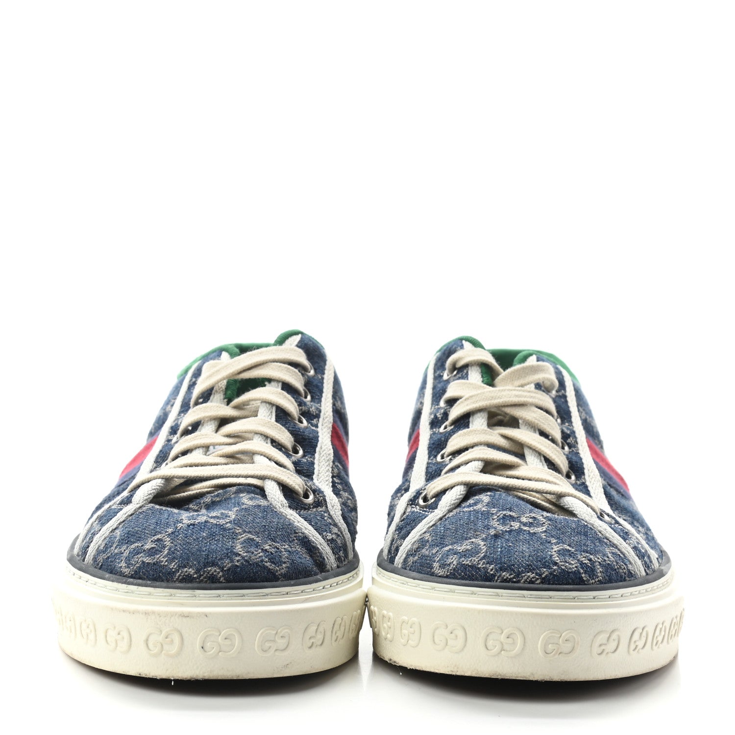Gucci New Denim GG Monogram Web Mens 1977 Tennis Sneakers 7.5 Blue Tea Mystic White 3 of 7