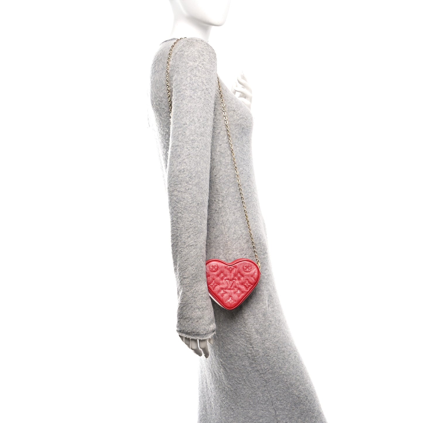 Lambskin Embossed Monogram Fall In Love Sac Coeur Heart Chain Bag Lipstick Red