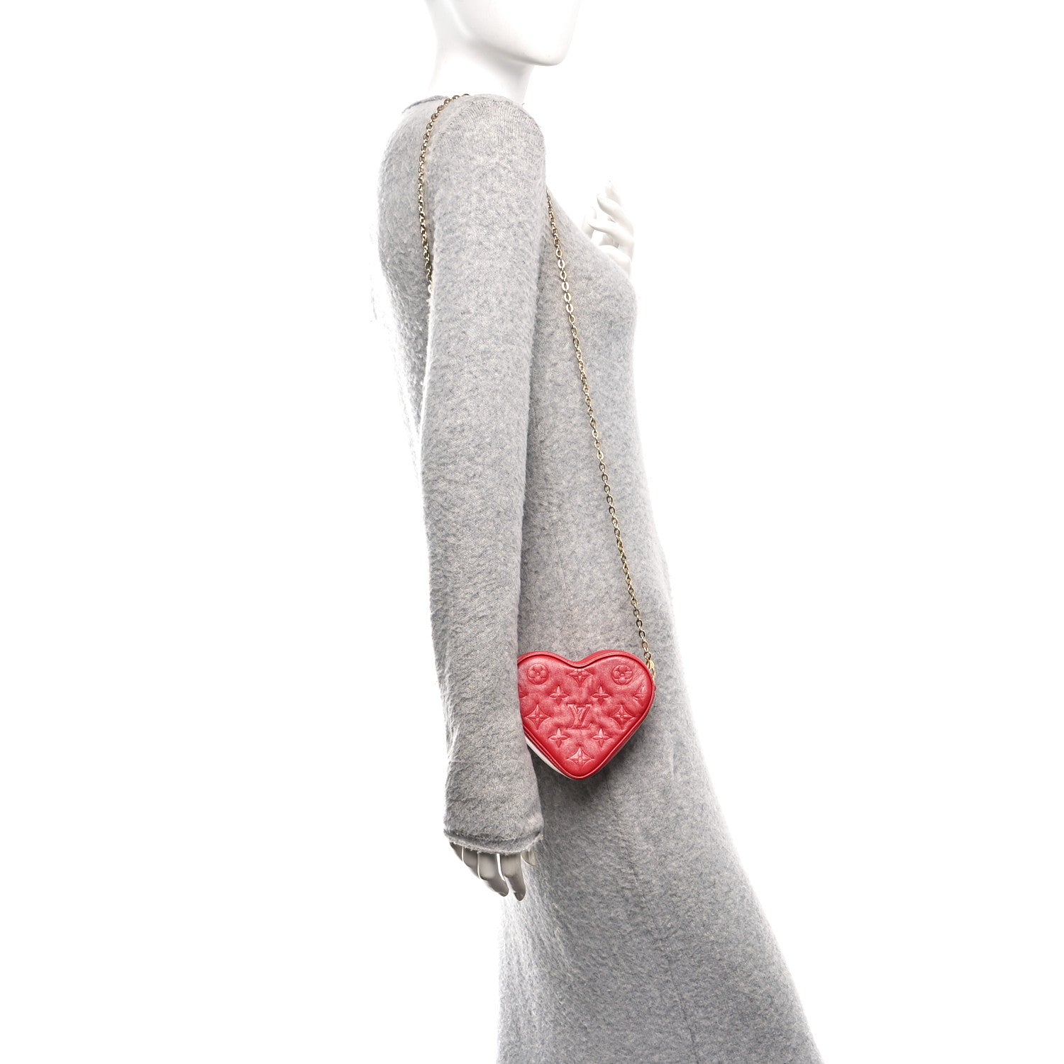Louis Vuitton Lambskin Embossed Monogram Fall In Love Sac Coeur Heart Chain Bag Lipstick Red 2 of 10