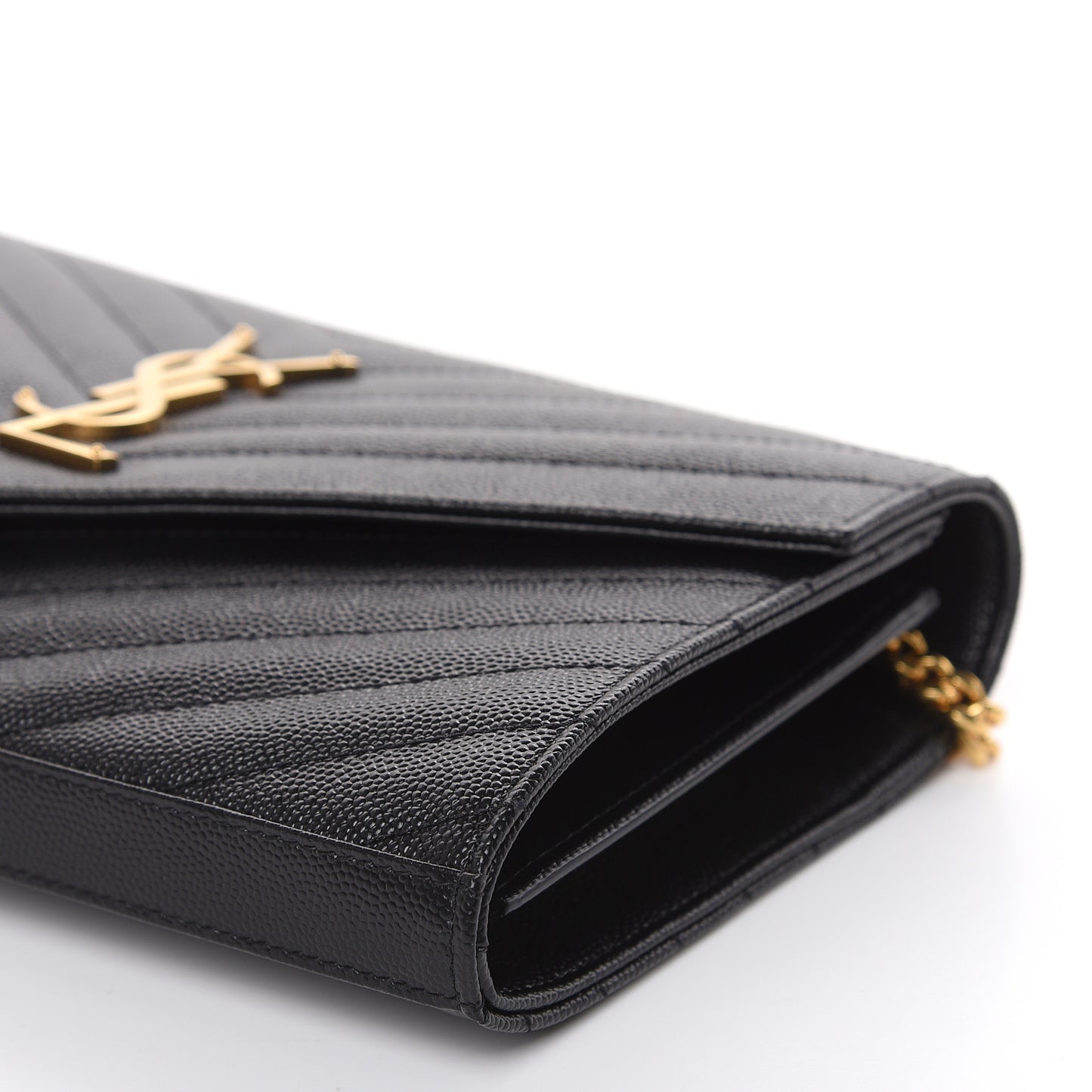 Grain De Poudre Matelasse Chevron Monogram Chain Wallet Black