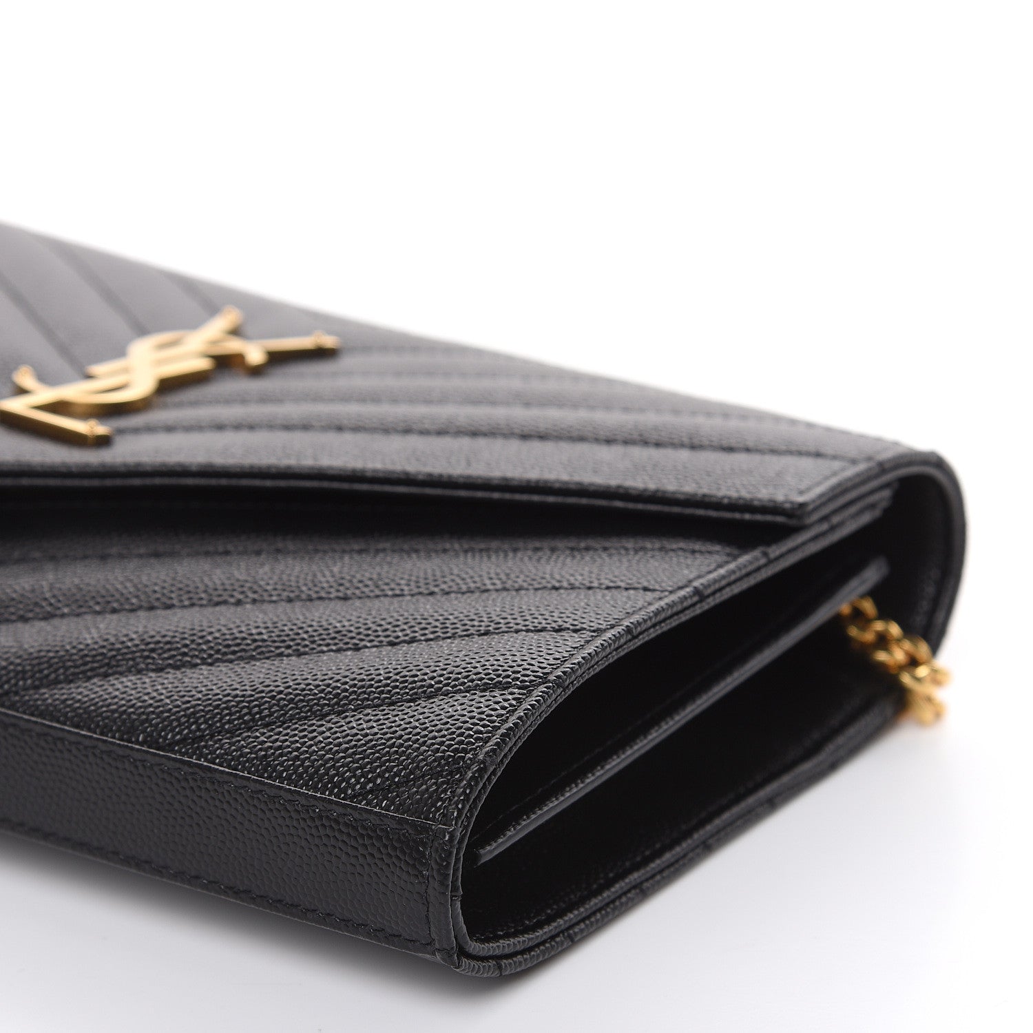 Saint Laurent Grain De Poudre Matelasse Chevron Monogram Chain Wallet Black 8 of 8