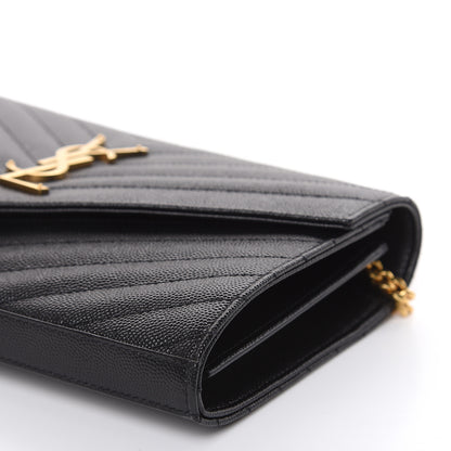 Saint Laurent Grain De Poudre Matelasse Chevron Monogram Chain Wallet Black 8 of 8